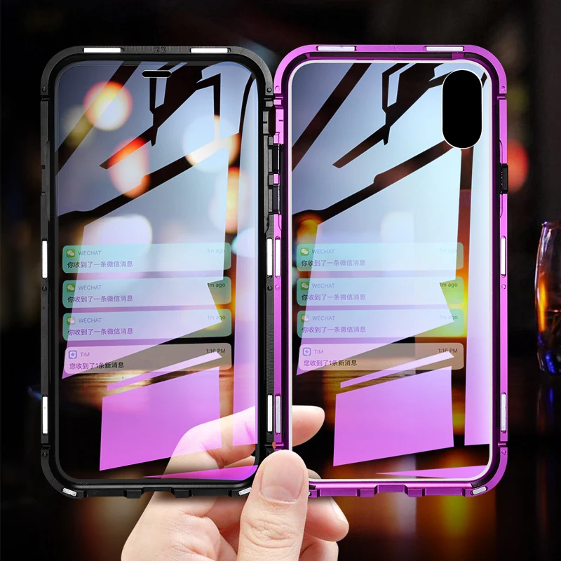 For iPhone 6 7 8 Plus X Xr Xs Max Double sided tempered glass Full Protection Bumper Case Magnetic Adsorption Phone Case