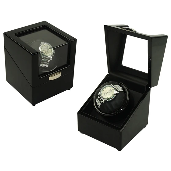 

Piano Lacquer Technique Single Rotor Watch Winder Box, Black and ebony