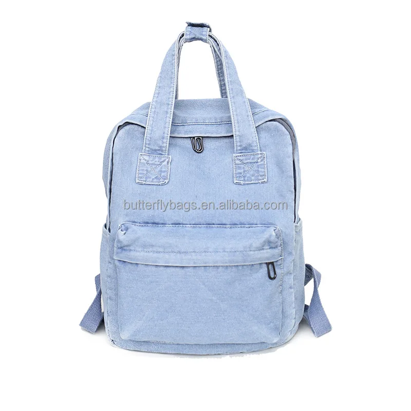 

Selling Online Simple College Denim School Backpack Jeans Hand bag, Blue