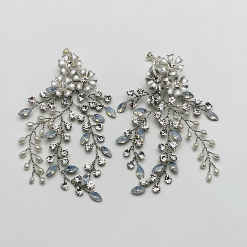 

Pure handmade clip on wedding bridal freshwater pearl earrings opal rhinestones popular designs