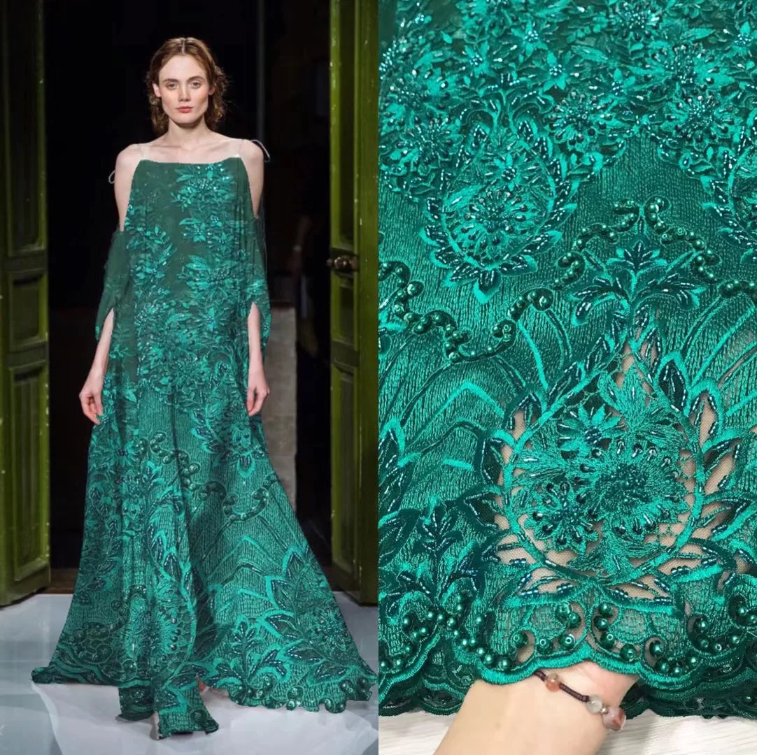 

Beautifical heavy beaded lace fabric sequins bridal embroidery lace luxury lace fabric for wedding ML5N567, Can be customized