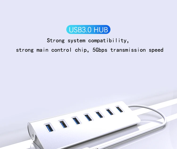 High speed charging and data transfer aluminum alloy shell 7 ports 4 port usb hub 3.0