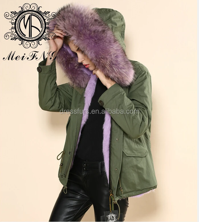 Short Jacket Wholesale Fur Jacket With Real Racoon Hooded Trim Cotton