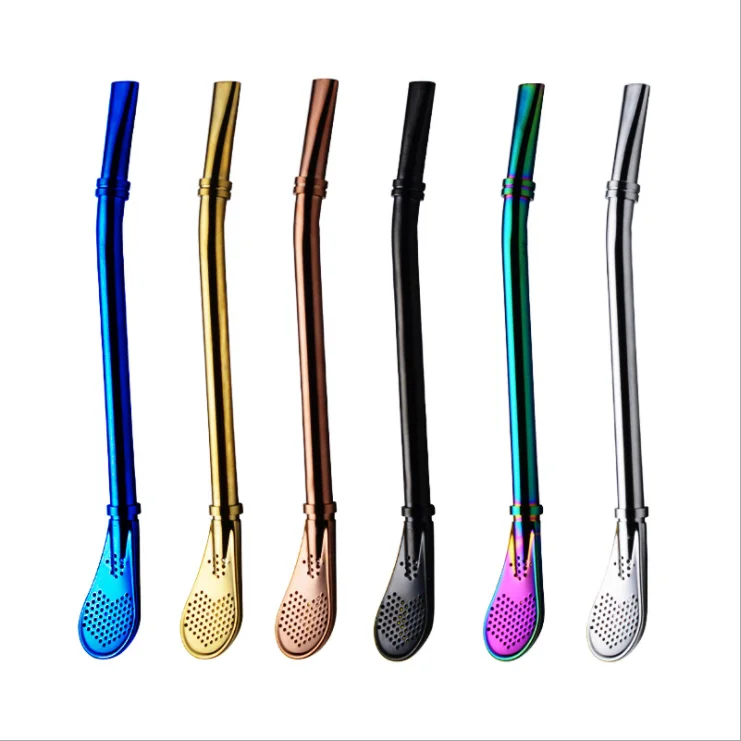 

stainless steel metal reusable thick drinking boba yerba bombilla mate tea straw, Silver;gold;rose gold;black;rainbow;blue;purple