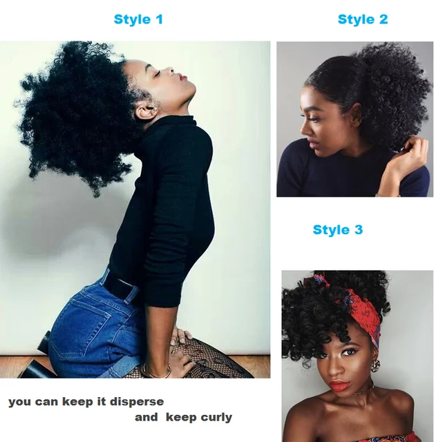 cute big curly puff natural black jerry curly ponytail synthetic