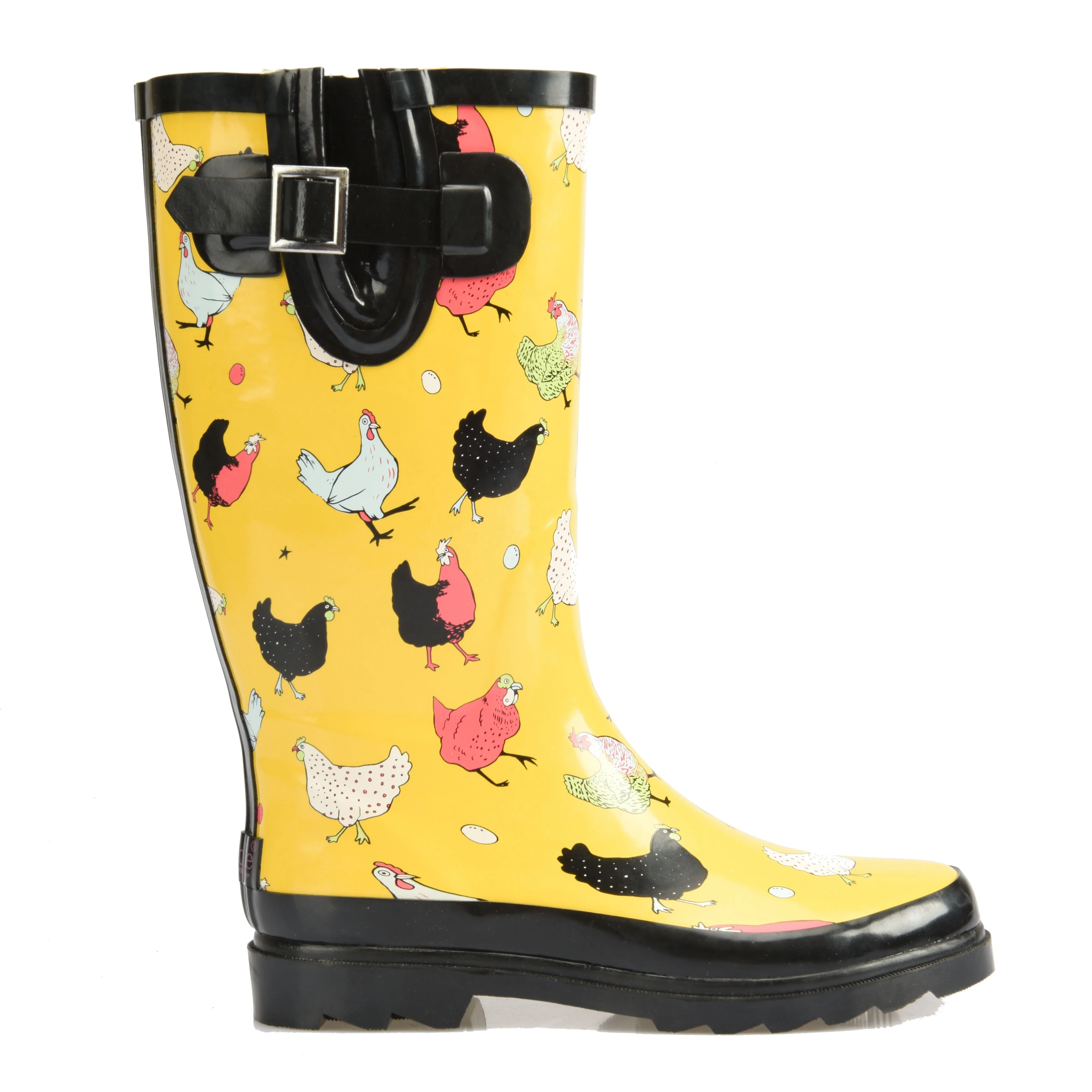 Chicken Printed Shiny Flat Pretty Funny Knee Luxury Women Rubber Rain