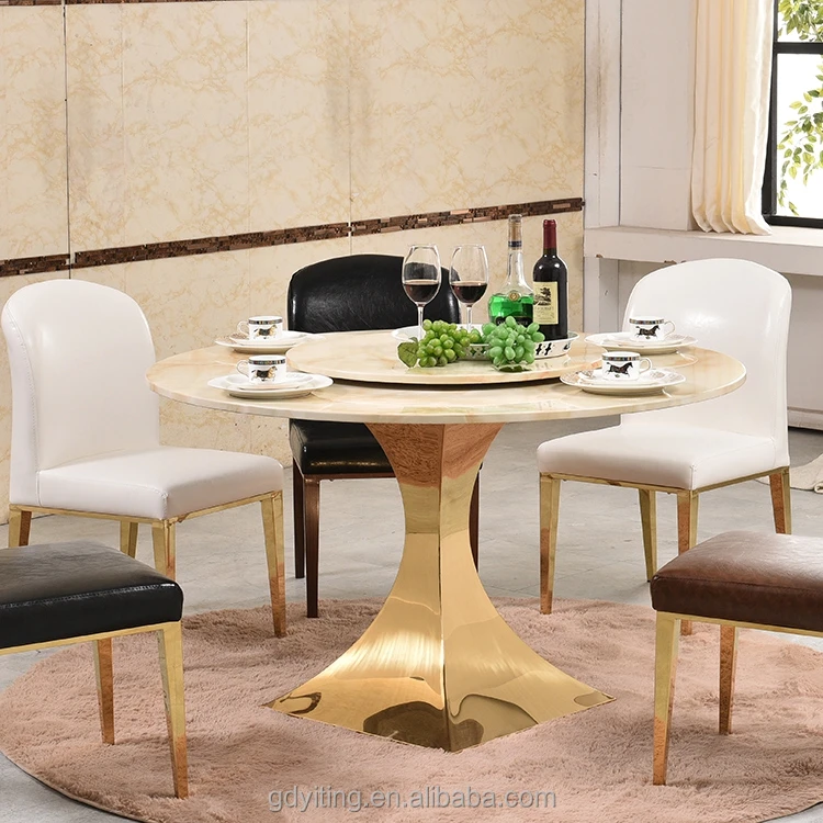 Semi Circle Gold Stainless Steel Hotel Lobby Dining Table And Chairs