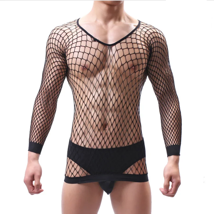 

black long sleeve nylon spandex elasitc man body stocking bodystocking dress open crotch lingerie