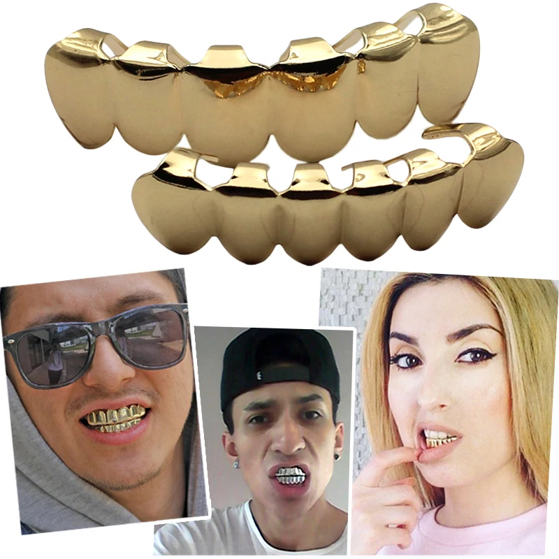 

Customized Unisex Gender Metal Hiphop Teeth Caps Gold Silver Color Dental Grills, Gold;rose gold;silver;black