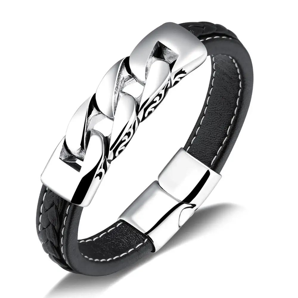 

unique mens black leather bracelet made in China