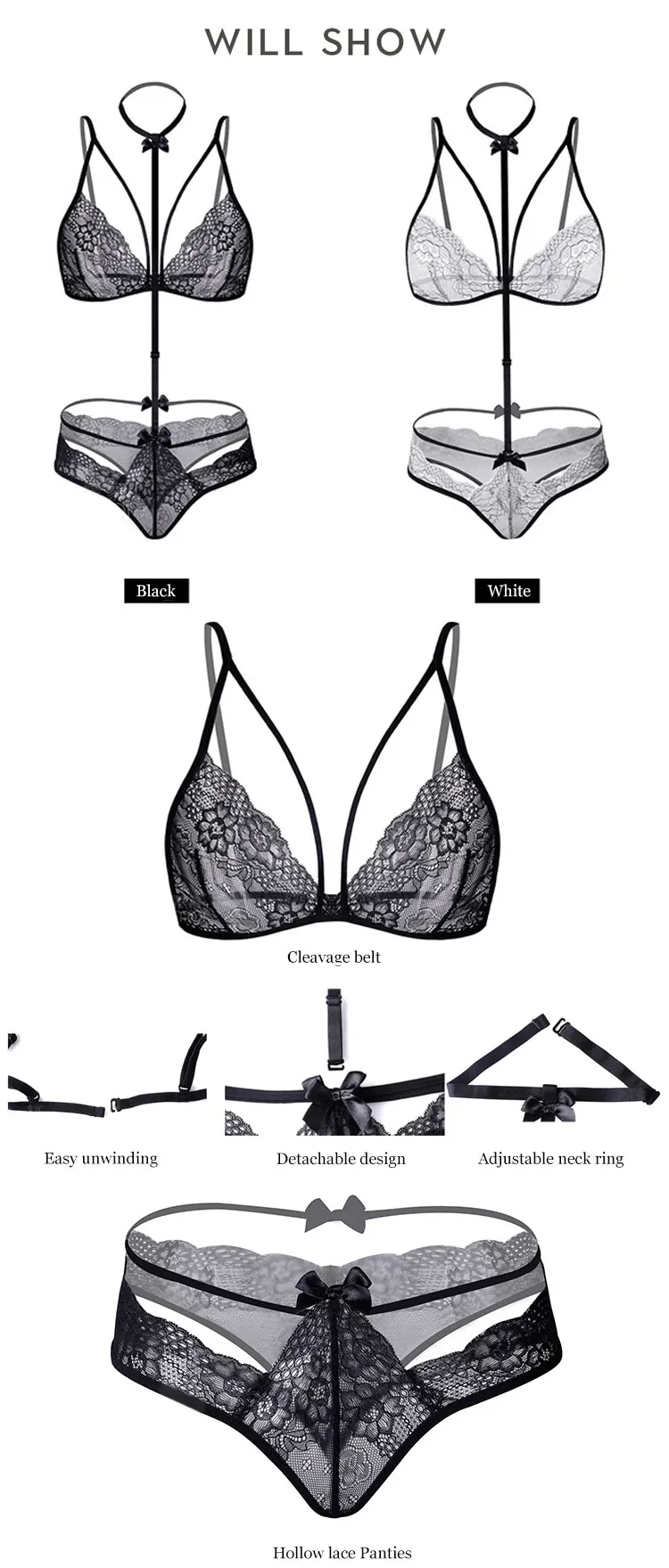 Sexy Stil Spitze Drei Punkt Erotische Dessous Bündel Leidenschaft Set Necken Perspektive 