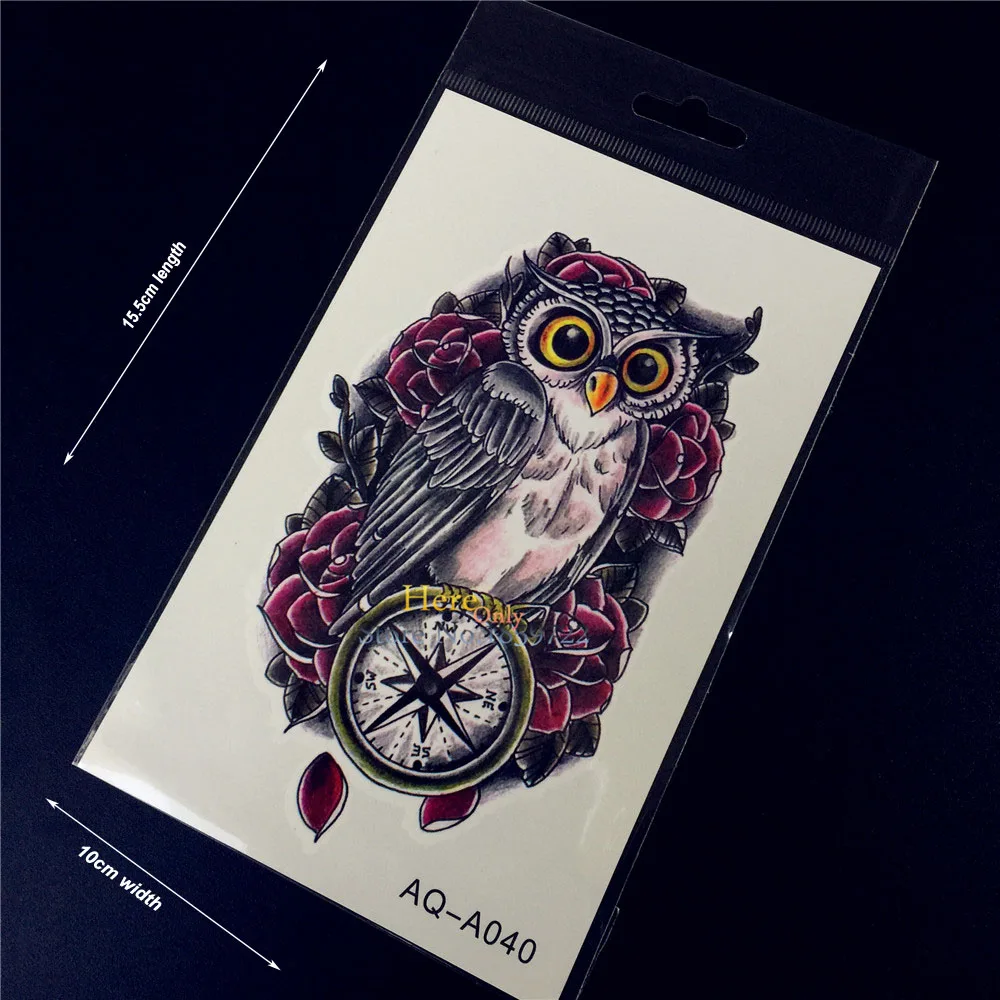 1PC Fashion Flash Temporary Tattoo Sticker Men Women Arm Shoulder Makeup Fake Tattoo Owl Compass Rose
