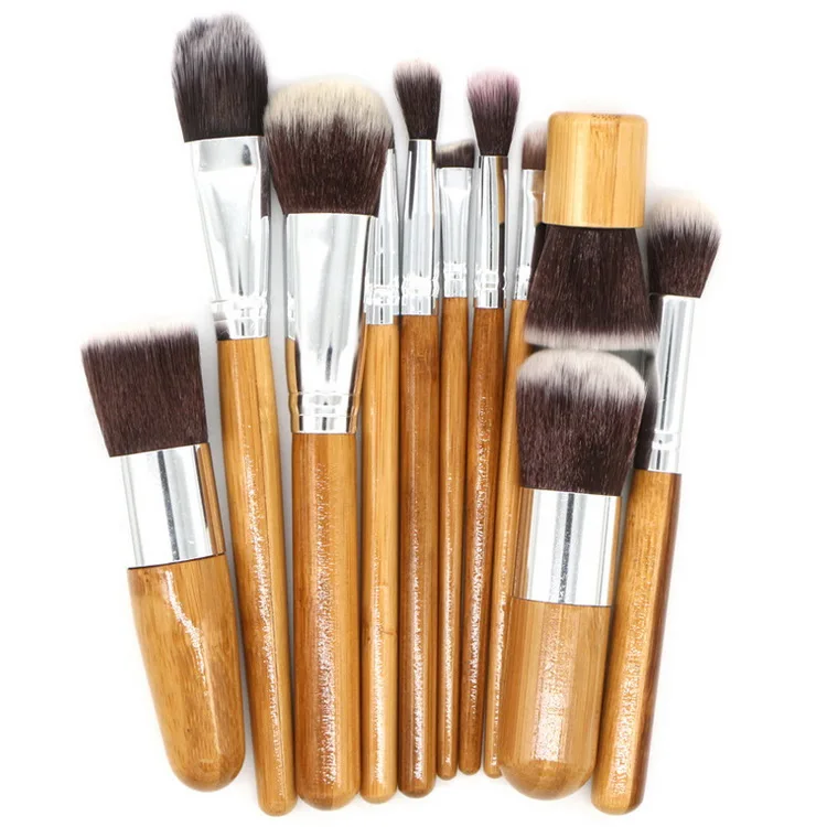 

11pieces Aluminum Ferrule Multi-function Bamboo Handle Cute Makeup Brush Set with Bag High Quality Makeup Brush Cosmetic, As pics