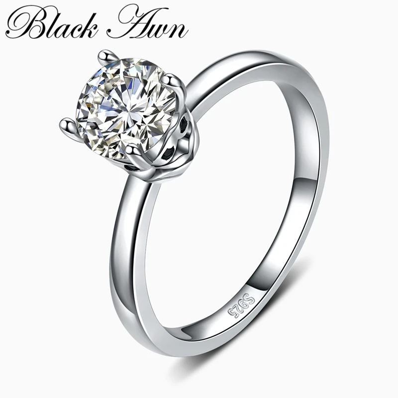 

[BLACK AWN] 925 Sterling Silver Ring Trendy Wedding Rings for Women Round Female Bague Sterling Silver Jewelry G078