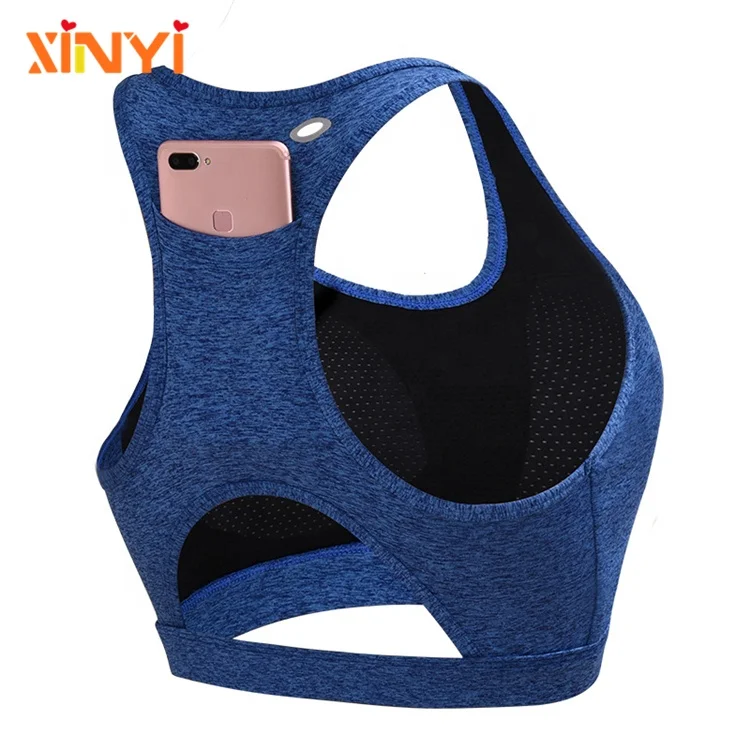 

2020 High Impact Women Yoga Bra Athletic Workout Padded Push Up Shockproof Training Sports Bra Custom with Phone Pocket, Customized colors