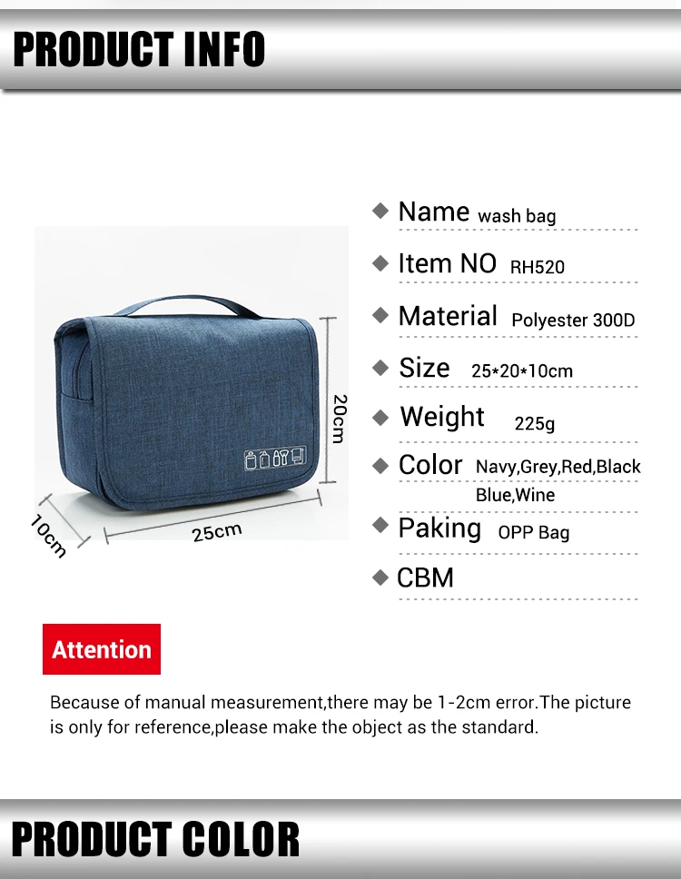 Hanging makeup case toiletry portable organizer travel waterproof cosmetic bag