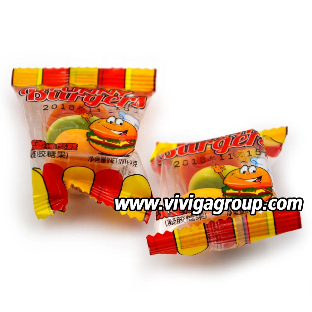 
chewing hamburger shaped gummy candy gelatin candies for wholesale 