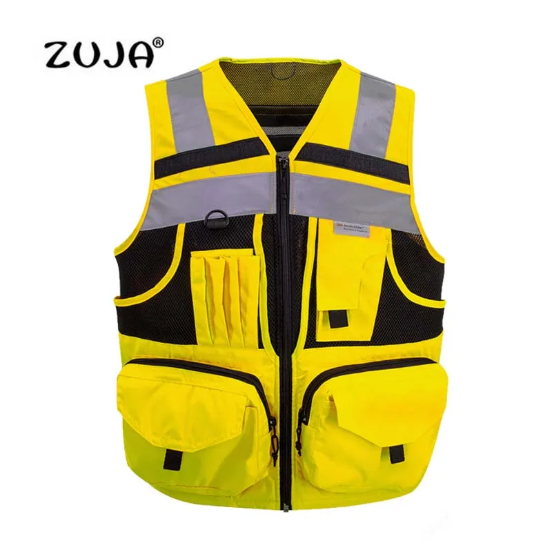 Fluorescent Yellow Reflective Work Shirts Reflective Fabric For