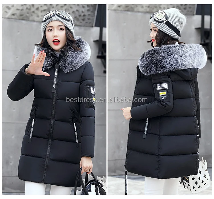 

Warm Fur Parka Fashion Hooded Quilted Coat Winter Jacket Woman Solid Color Zipper Down Cotton Parka Plus Size Slim Outwear, As show