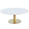 Convenience round Italy white marble top short coffee table with round base brass brush
