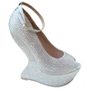 Sexy No Heel Peep Toe Women Silver Lace Stain Diamonds Dress Shoes