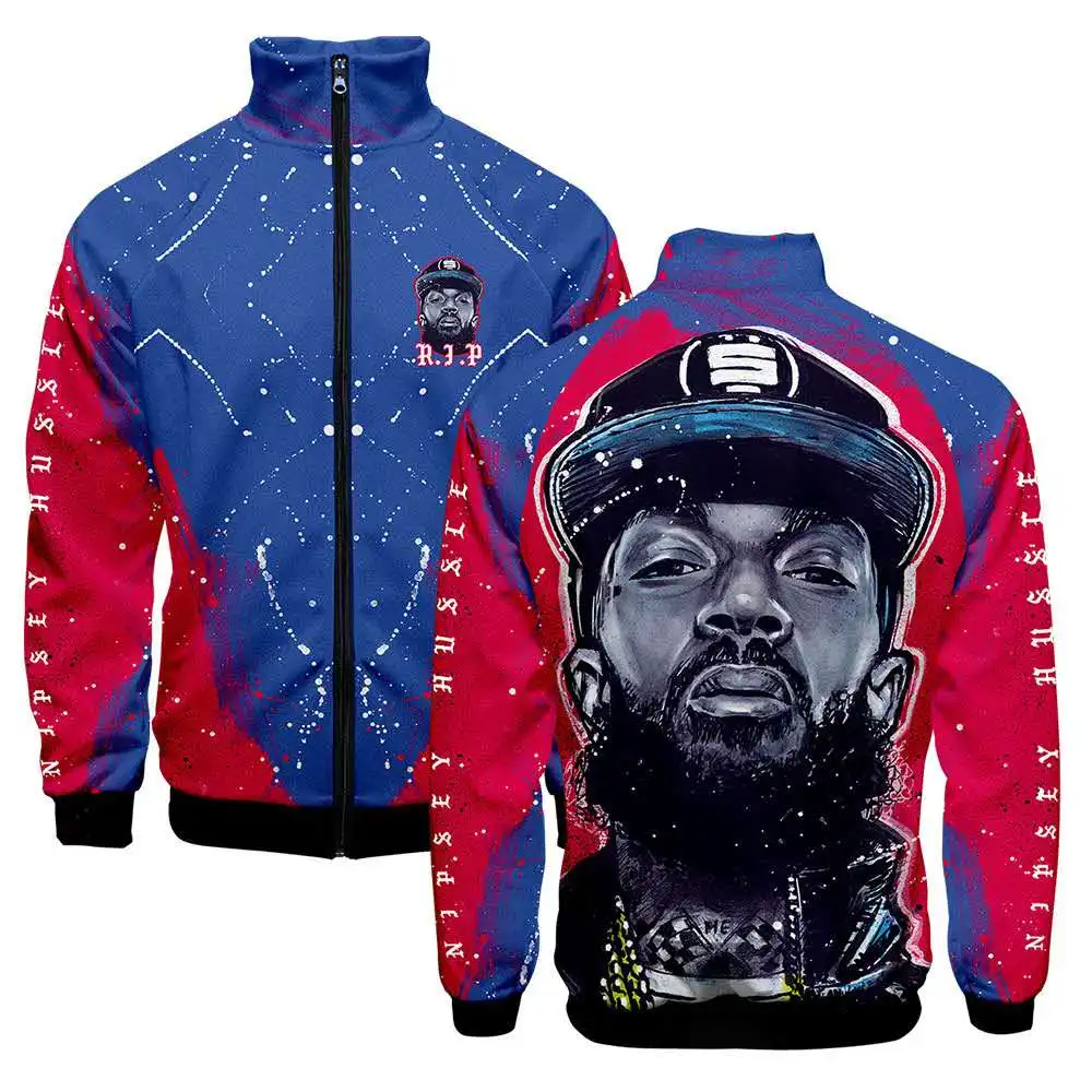 

OEM Custom Pattern Design Mens Music Fan Commemorative Pullover Nipsey Hussle 3D Stand Collar Jacket, Shown