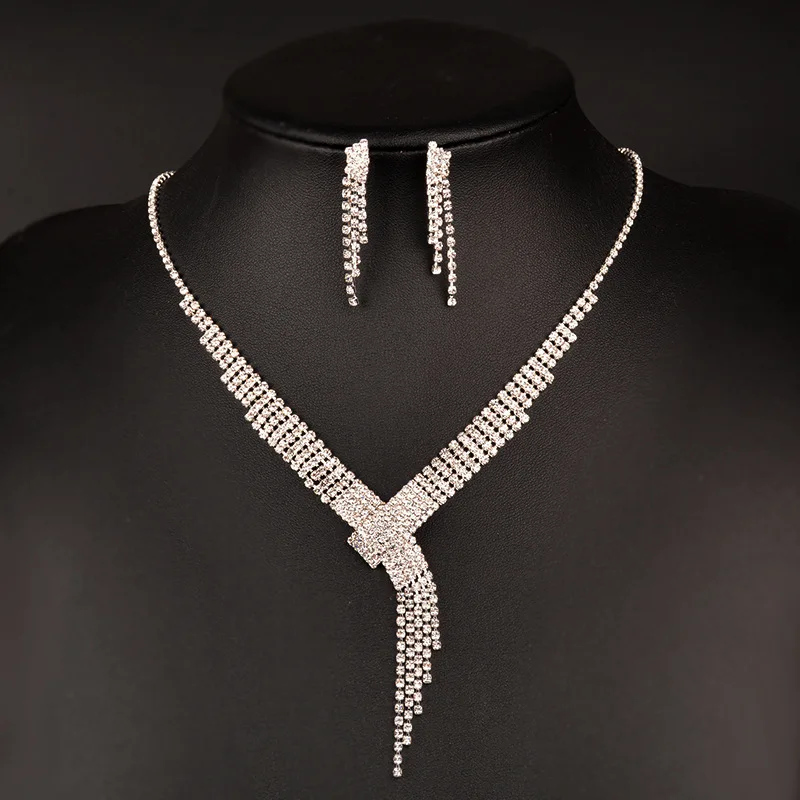 European wholesale crystal necklace and earring bride jewelry set