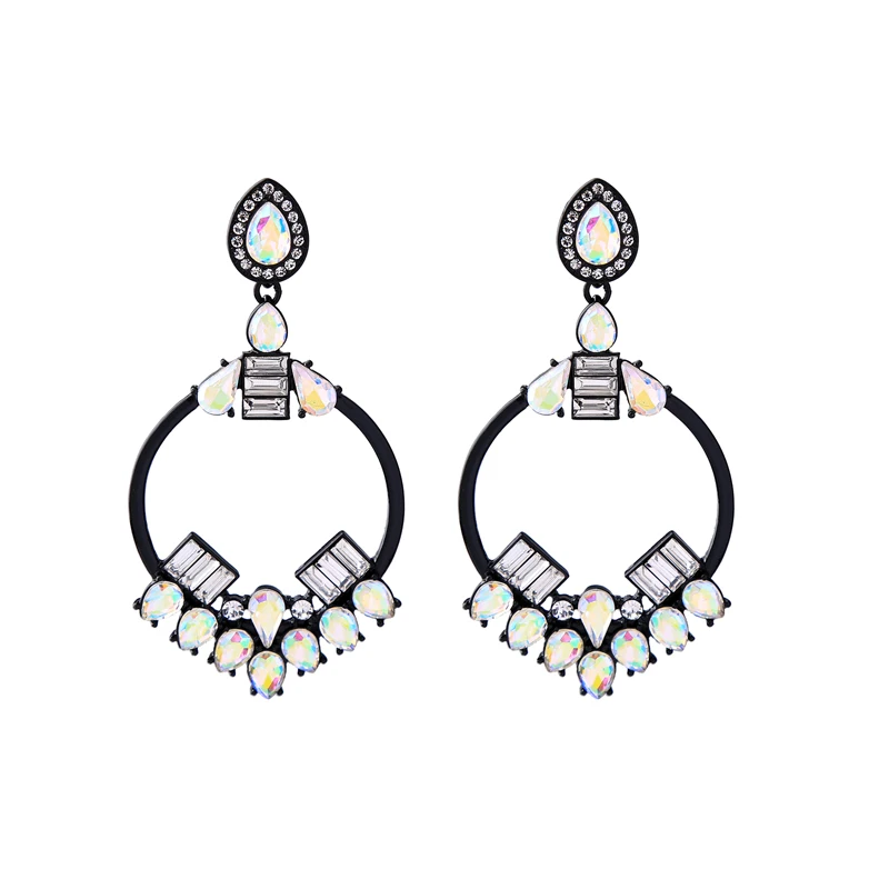 

ed01475b Especially Black Hoop Crystal Statement Earrings Jewelry, As picture