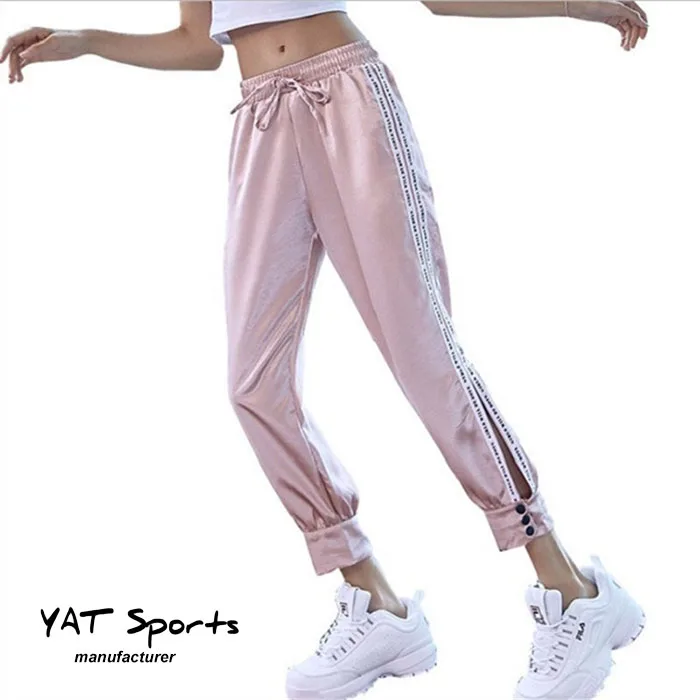 

New arrival side striped split women casual sports pants high waist loose trousers