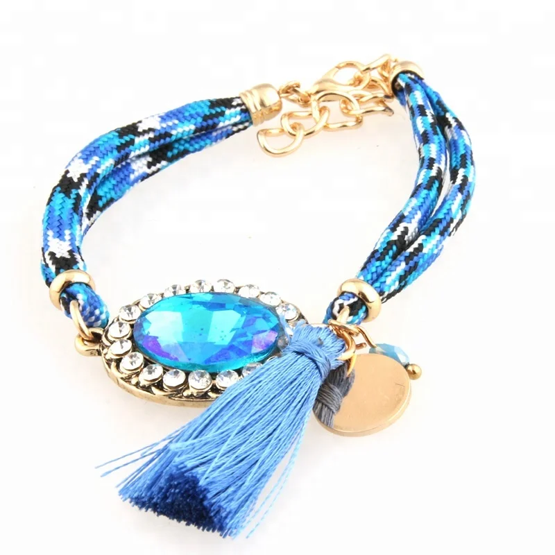 

NeeFu WoFu Women's fashion pop woven classic charm bracelet tassel pendant accessories jewelry glass fine jewelry