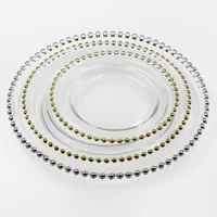 

factory wholesale ready stock13"11"9" gold beaded wedding or restaurant party use glass charger plate