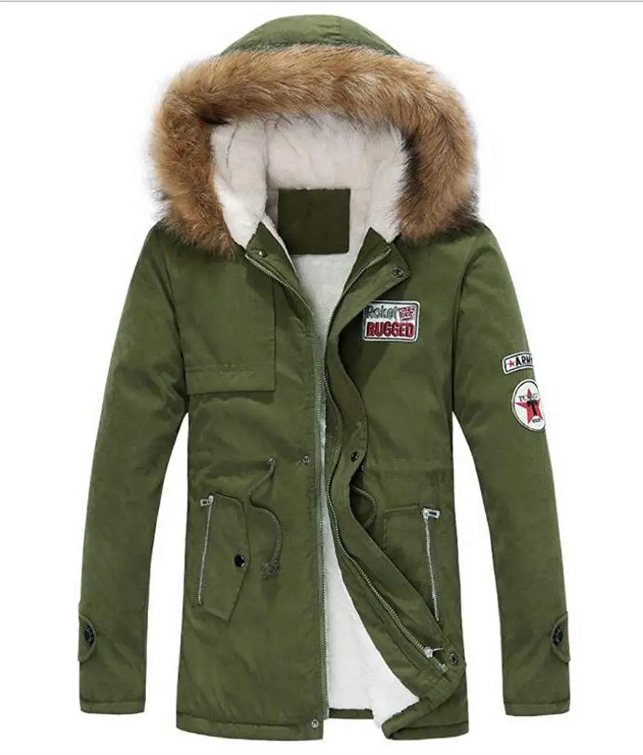 Fensajomon Men Winter Thick Faux Fur Lined Button Up Quilted Jacket Parka Coat Outerwear