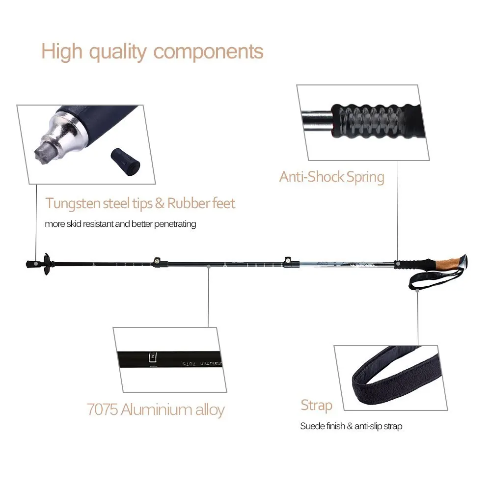 Best Aircraft Aluminum Adjustable Telescopic Nordic Walking Stick