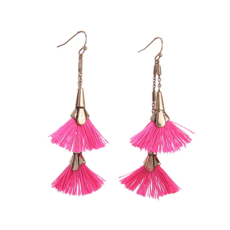 

ed01284 Fancy Pink Fan Shaped Short Tassel Two-layer Alloy Earrings For Women