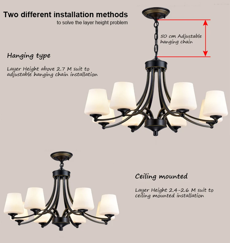 Elegant modern ceiling hanging E27 dining room bedroom lighting chandelier de table classic