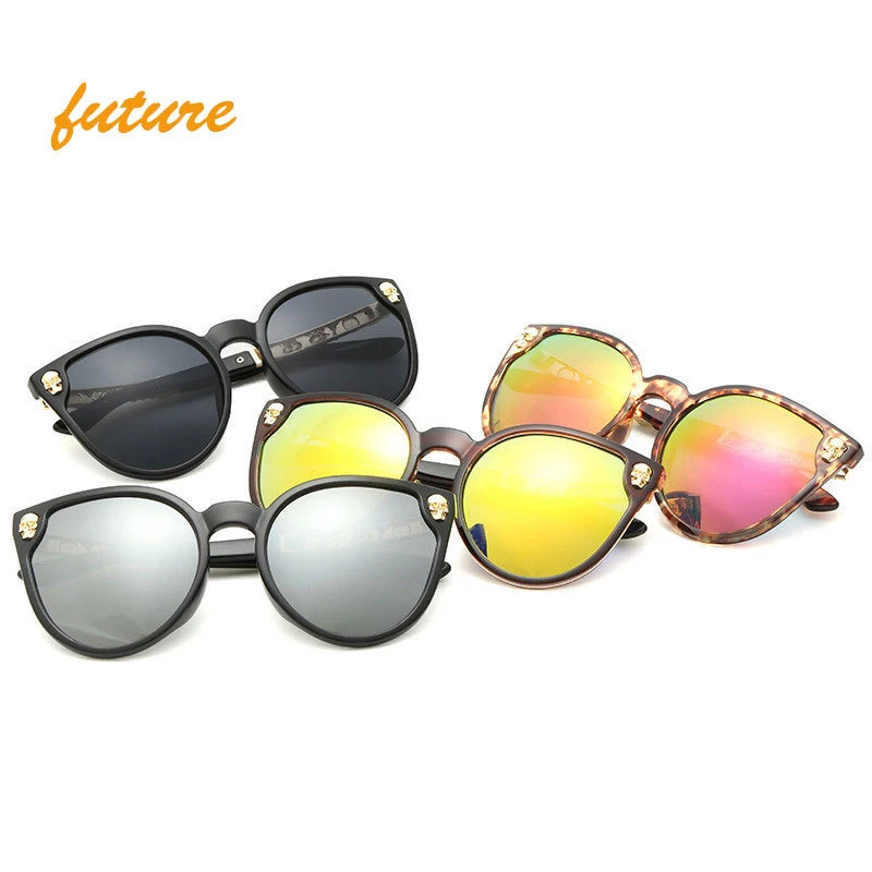 

J2015 Future Oversized Skull Custom Logo 2021 Brand Designer Flower UV400 CE Women Mirror Cateye Sunglasses, Green grey pink yellow blue