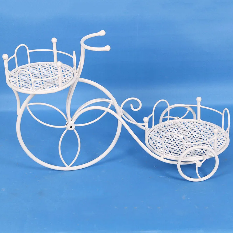 

Garden deco bike design wrought iron metal white flower pot stand