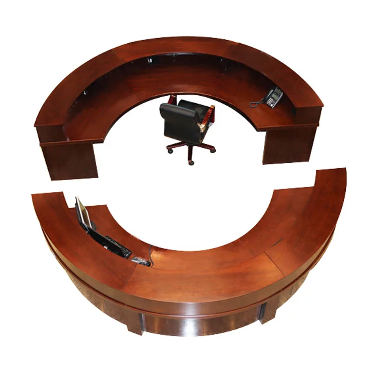 Half Round Office Furniture Executive Desk With Side Book Cabinet