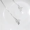 Women Korean Style Luxury 925 Jewelry Earrings 925 Sterling Silver Long Line Olive Leaves Drop Earrings