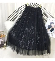 

Autumn and winter tutu Korean style high waist skirt Sequined mesh skirt sexy braces skirt plus size