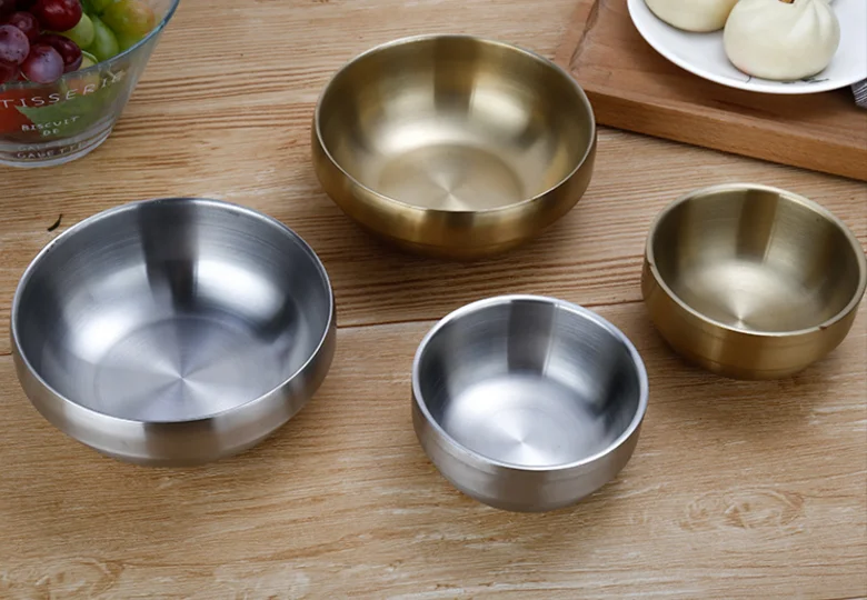 Thickened 304 Stainless Steel Korean Baby Bowl Goldplated Insulation