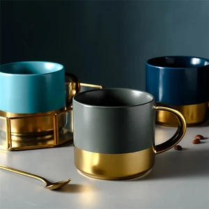 Image of European style fancy grey gold customized ceramic tea coffee mug for hotel