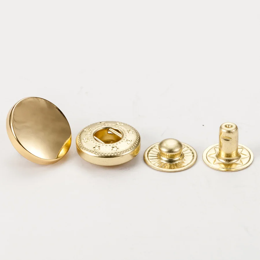 Eco-friendly custom logo spring gold brass metal snap buttons for coat