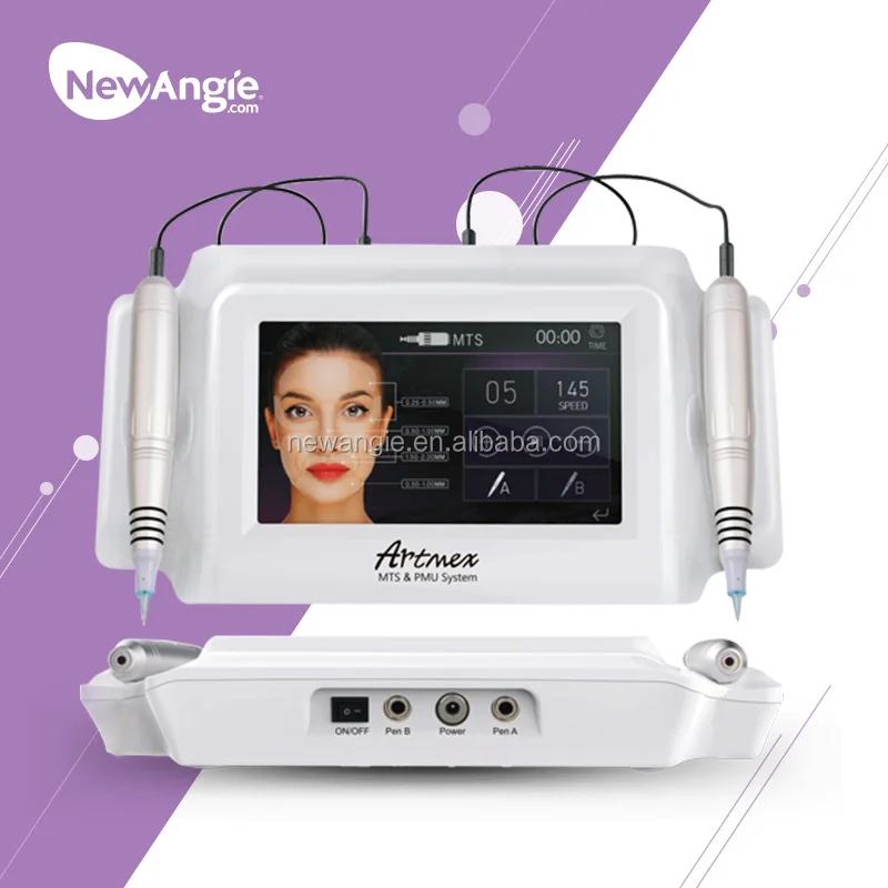 

Permanent makeup tatoo and microneedle machine 2 in 1 with 2 work handles, White