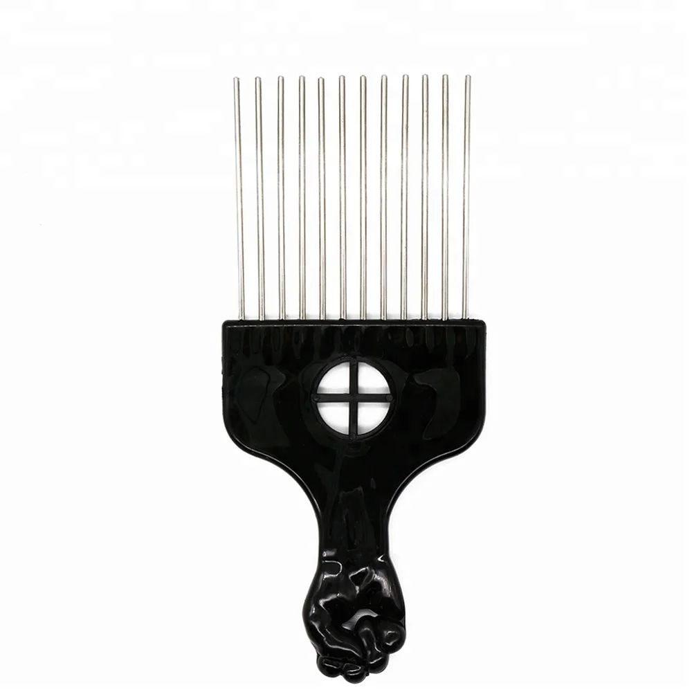 

Professional Hair Styling African Comb Metal Afro Pick With Fist, Balck