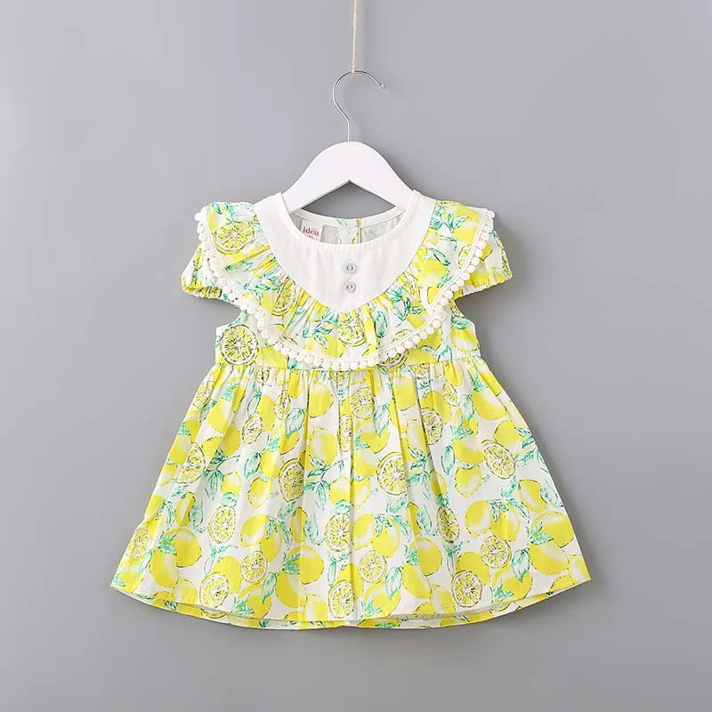 

wholesale lace collar lemon pattern dress children clothes summer dress girl, Yellow