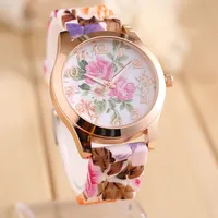 

Women fashion flower printed silicone watch lady fancy watches for girl wrist gold watch promotional gift