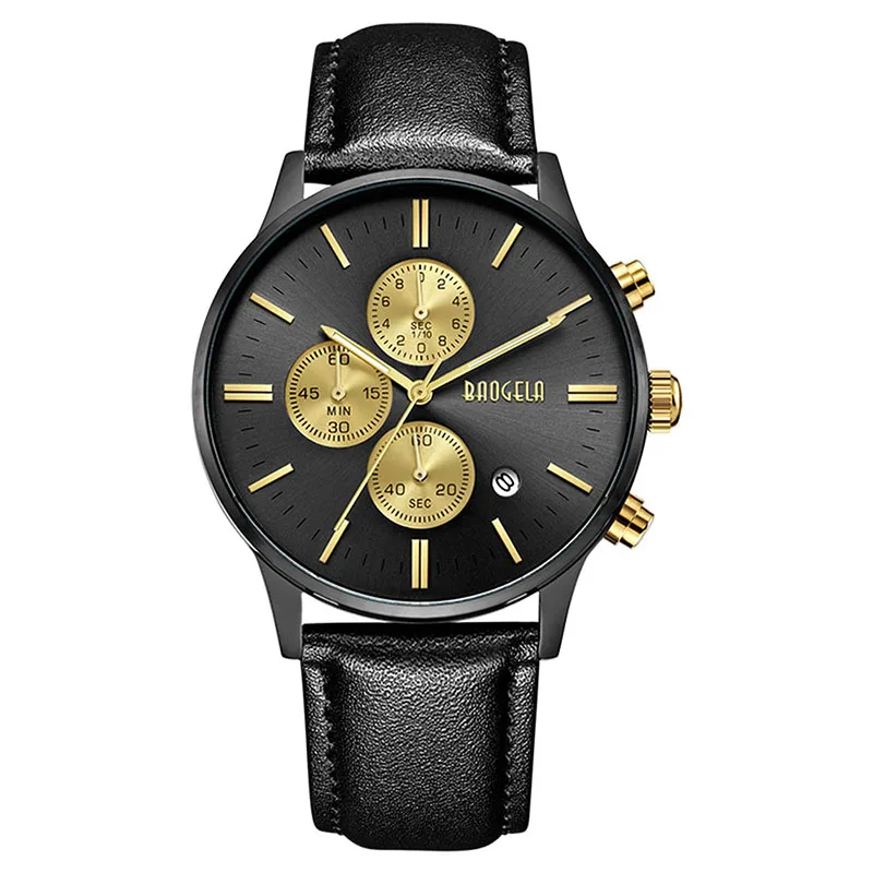 

BAOGELA Fashion Quartz Watch Mens Black Leather Watches Christmas Gifts Men watches men wrist