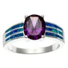 Inlay created blue fire opal prong setting oval amethyst cz ring (PES6-906)