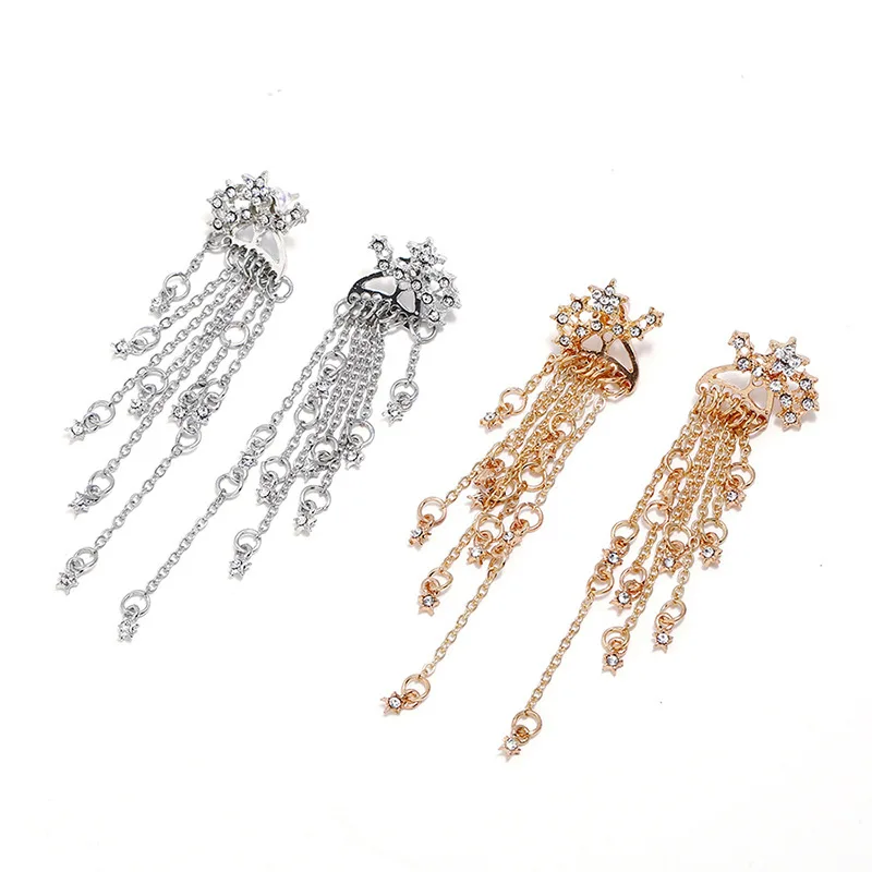 Fashion New Trend Gold/Silver Color Crystal Star Streamlined Long Tassel Earrings For Women Jewelry